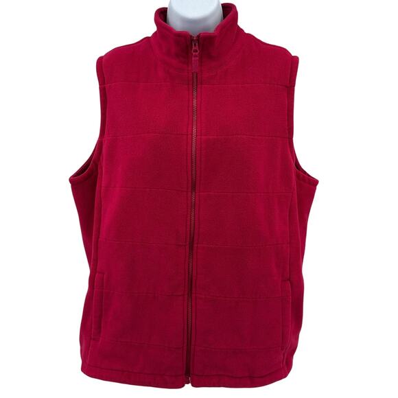 Lands' End Jackets & Blazers - Lands' End Soft Fleece Vest WMNS XL Berry Pink Full Zip Stand Collar Sleeveless